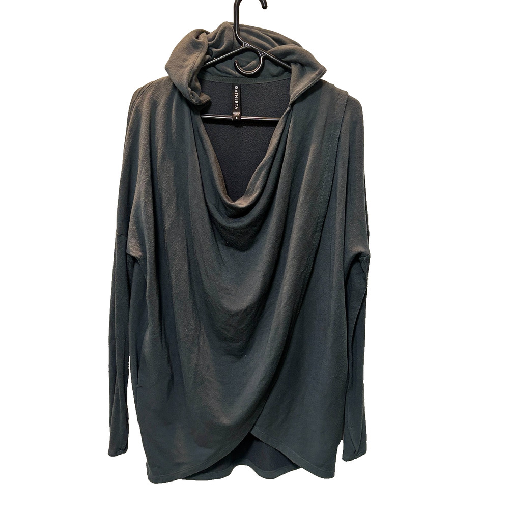 Athleta Purana Sweatshirt Womens Small Gray Wrap Hooded Thumbhole Oversized Yoga